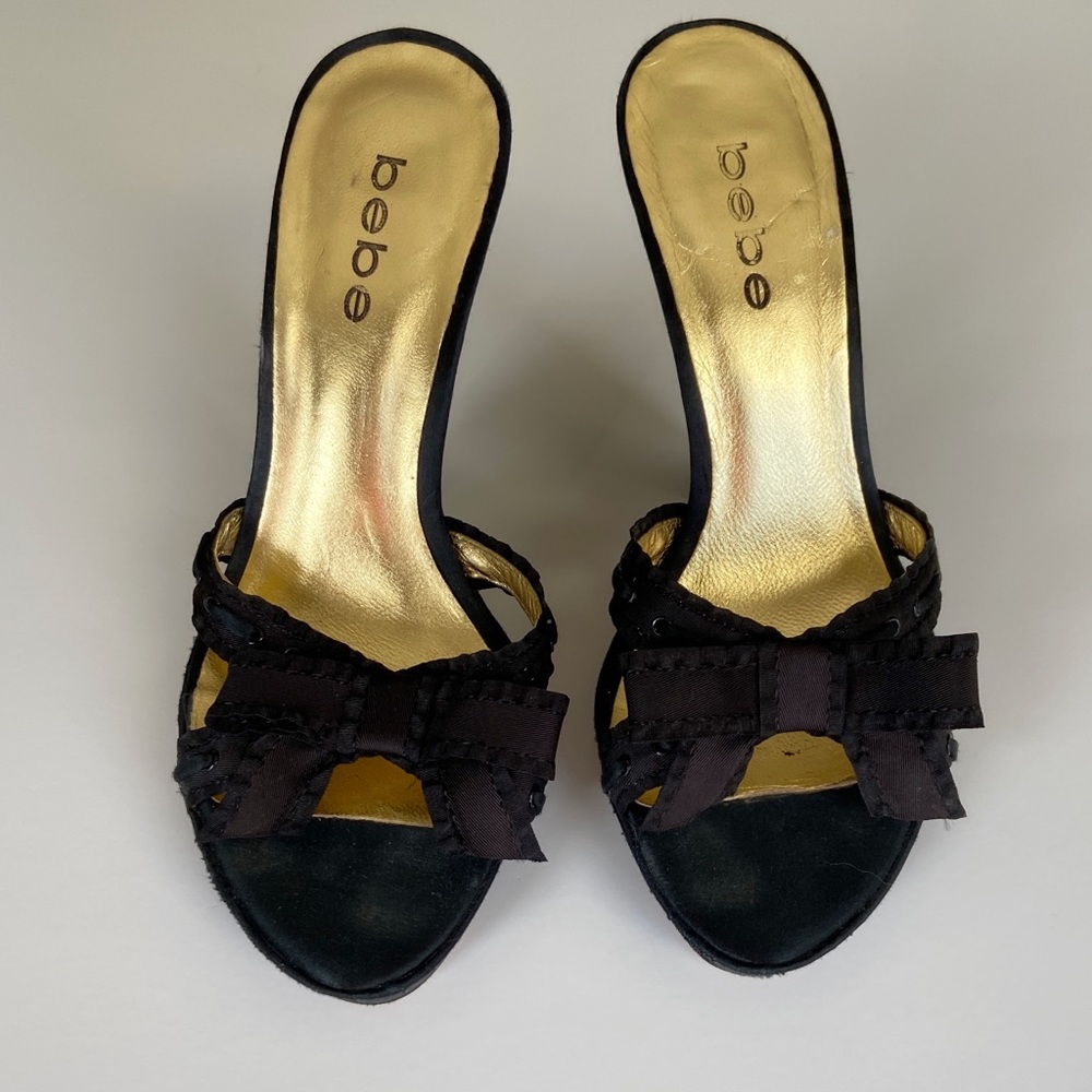 Bebe Satin Bow chunky heels